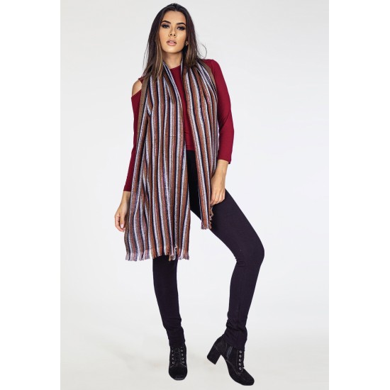 Echarpe Lenço Feminino Panamá Listras Marrom