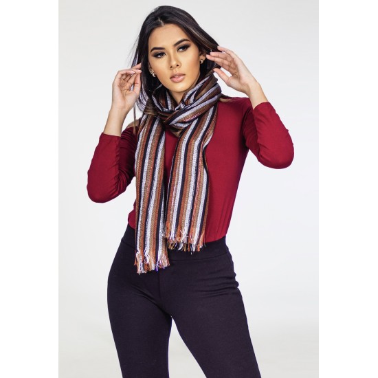 Echarpe Lenço Feminino Panamá Listras Marrom