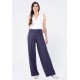 Calça Pantalona Reta Malha Cós Alto Azul Marinho