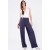 Calça Pantalona Reta Malha Cós Alto Azul Marinho