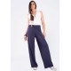 Calça Pantalona Reta Malha Cós Alto Azul Marinho