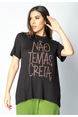 T-shirt Pedraria Manga Curta Preta