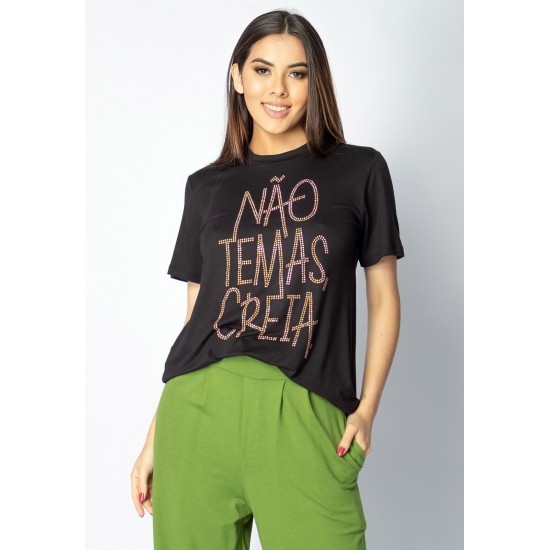 T-shirt Pedraria Manga Curta Preta