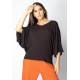 Blusa Ampla Morcego Guyrá Manga 3/4 Malha Preta