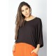 Blusa Ampla Morcego Guyrá Manga 3/4 Malha Preta