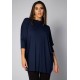 Blusa Drapeada nas Costas Malha Manga Longa Azul Marinho