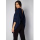 Blusa Drapeada nas Costas Malha Manga Longa Azul Marinho