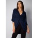 Blusa Drapeada nas Costas Malha Manga Longa Azul Marinho