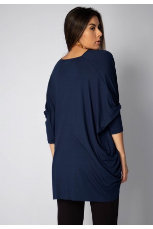 Blusa Drapeada nas Costas Malha Manga Longa Azul Marinho