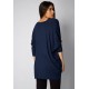 Blusa Drapeada nas Costas Malha Manga Longa Azul Marinho