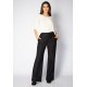 Calça Pantalona Viscose Reta Embuá Preta
