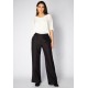 Calça Pantalona Viscose Reta Embuá Preta