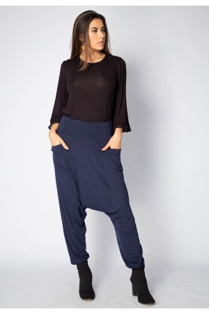 Calça Saruel Malha com Bolso na Frente Azul Marinho