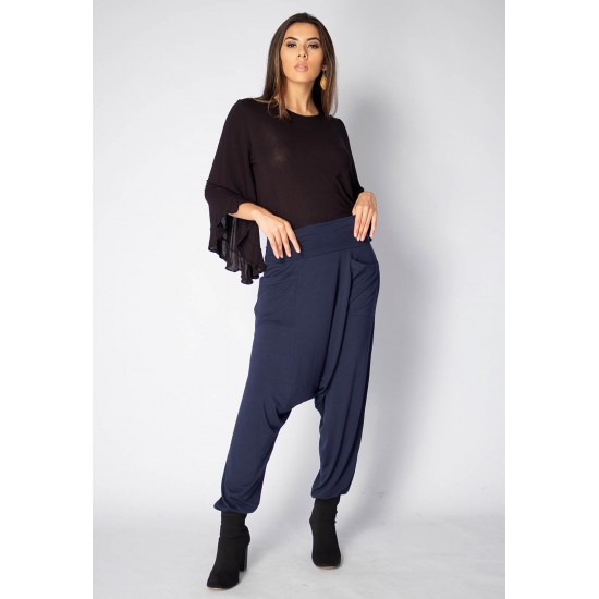 Calça Saruel Malha com Bolso na Frente Azul Marinho