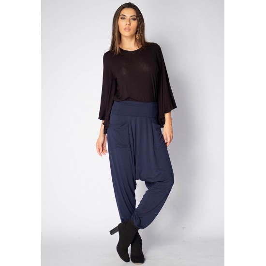 Calça Saruel Malha com Bolso na Frente Azul Marinho