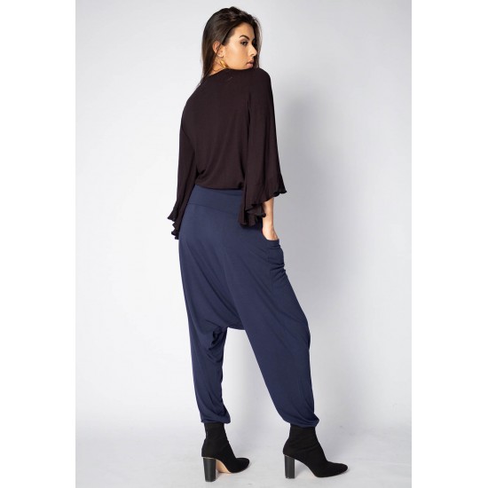 Calça Saruel Malha com Bolso na Frente Azul Marinho
