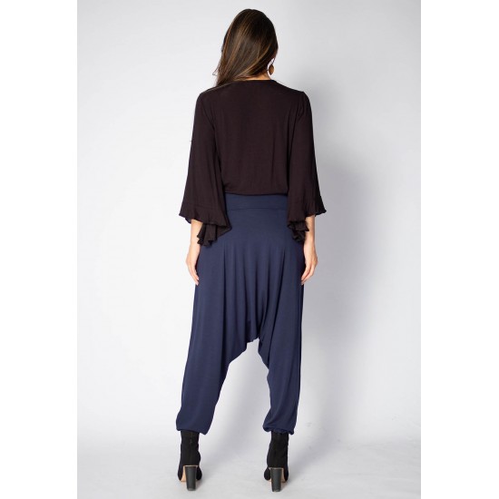 Calça Saruel Malha com Bolso na Frente Azul Marinho