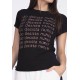 T-shirt Basic Malha Aplicacão Hotfix Não Desiste Nunca Preto