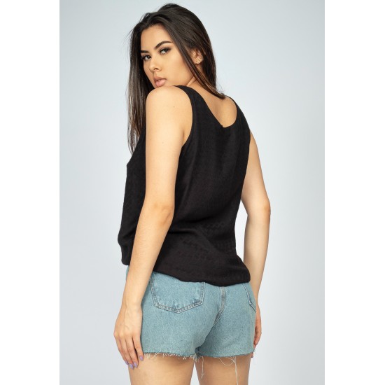 Blusa Regata Nhambu Viscose Estampa Turmalina Preta
