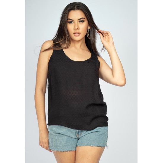 Blusa Regata Nhambu Viscose Estampa Turmalina Preta