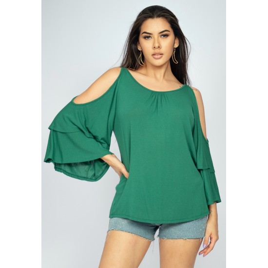 Blusa Malha Xingu Manga Dupla Sino Verde Esmeralda