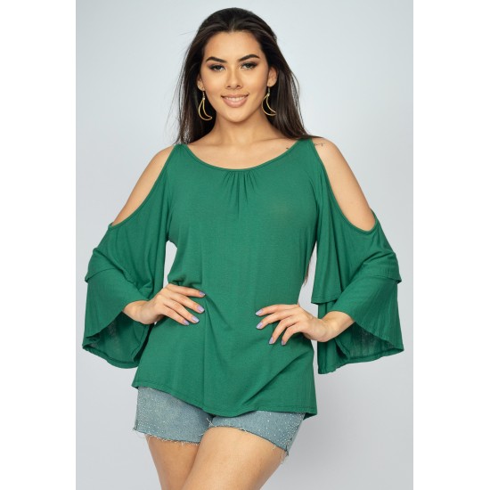 Blusa Malha Xingu Manga Dupla Sino Verde Esmeralda