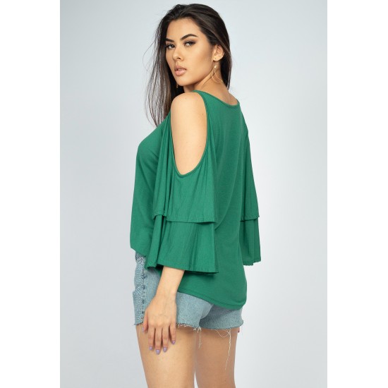 Blusa Malha Xingu Manga Dupla Sino Verde Esmeralda