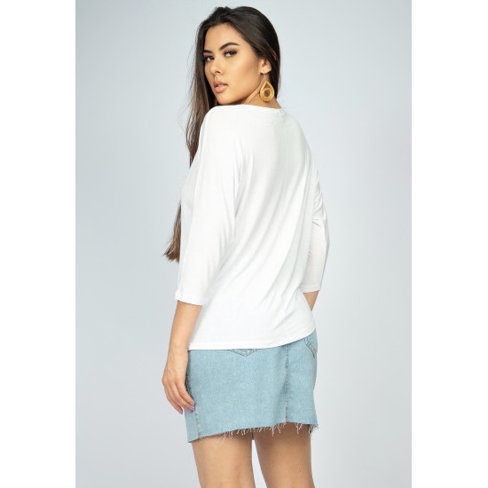 Blusa Morcego Ampla Manga 3/4 Off White
