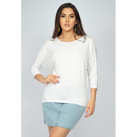 Blusa Morcego Ampla Manga 3/4 Off White