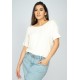Blusa Básica Morcego Malha Gola Canoa Manga Curta Off White
