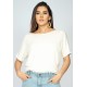 Blusa Básica Morcego Malha Gola Canoa Manga Curta Off White