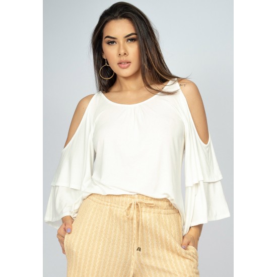 Blusa Malha Xingu Manga Dupla Sino Off White