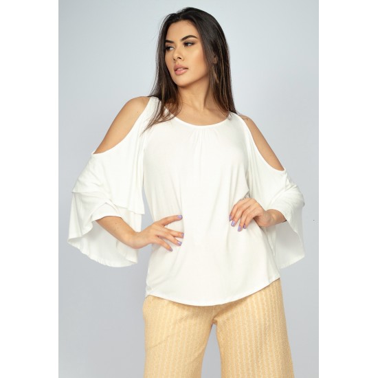 Blusa Malha Xingu Manga Dupla Sino Off White