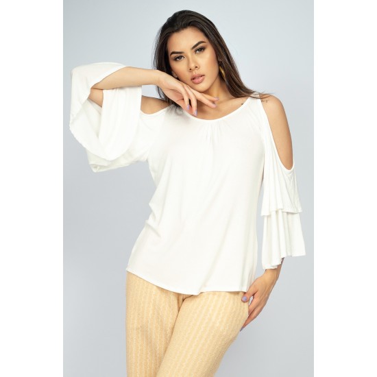 Blusa Malha Xingu Manga Dupla Sino Off White