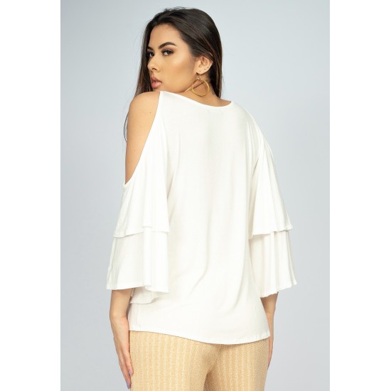 Blusa Malha Xingu Manga Dupla Sino Off White