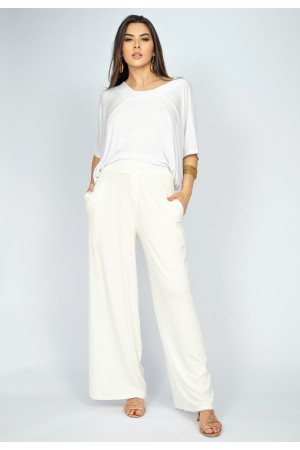 Calça Pantalona Malha com Bolso Lateral Off White