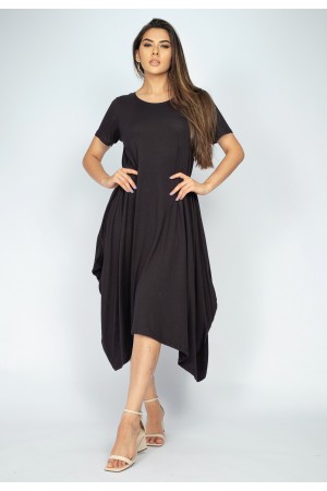 Vestido Saruel Manga Curta Malha Preto