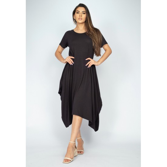 Vestido Saruel Manga Curta Malha Preto