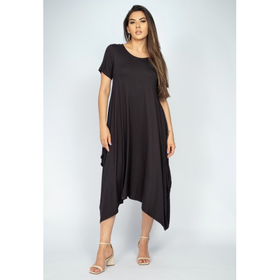 Vestido Saruel Manga Curta Malha Preto