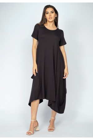 Vestido Saruel Manga Curta Malha Preto