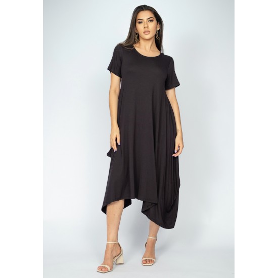 Vestido Saruel Manga Curta Malha Preto