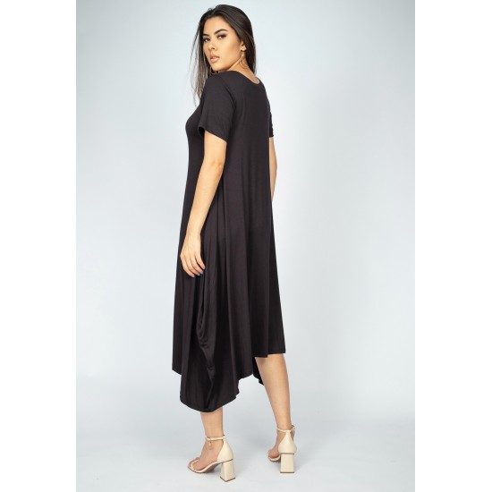 Vestido Saruel Manga Curta Malha Preto