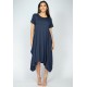 Vestido Saruel Manga Curta Malha Azul Marinho