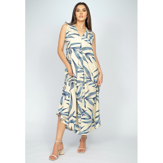 Vestido Longo Acará Malha Bambu Azul