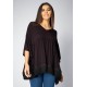Blusa Bata Fulô Babado Malha com Renda Country Preta
