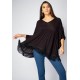Blusa Bata Fulô Babado Malha com Renda Country Preta