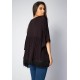 Blusa Bata Fulô Babado Malha com Renda Country Preta