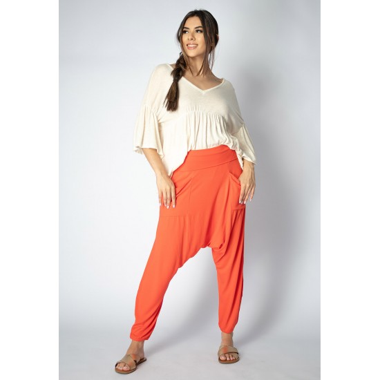 Calça Saruel Malha com Bolso na Frente Laranja