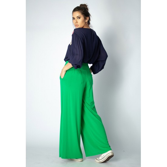 Calça Pantalona Ampla Malha com Bolso Lateral Verde Light