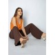 Calça Pantalona Viscose Reta Embuá Marrom